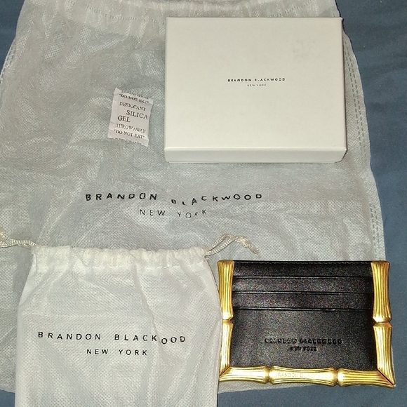 Brandon Blackwood Handbags - Brandon Blackwood Black Card Holder with Gold Trim